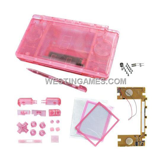 NDSL/DS Lite Full Housing Shell with LED Circuit Board Transparent Pink