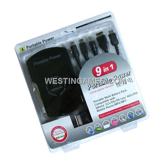 9 in 1 10000mAH Portable Power for Iphone 3GS/DSi/DSL/NDS/PSP/Cell Phone/MP3 (Black)