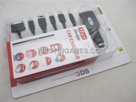 11 IN 1 Blue Light Car Charger Power Charging for 3DS/DSi/Iphone/PSP/PC/MP3