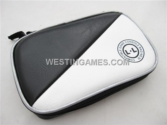 Soft Protective Carrying Leather Pouch with Carabiner Clip for NDSi LL (Black + White)