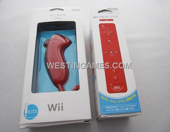 2in1 Wireless Remote Controller Built-in Motion Plus with Nunchuk Controller for WII / WII U - Red