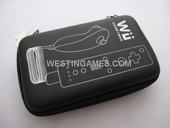 Remote & Nunchuk Controller Set Carry Bag Case for Wii - White/Black