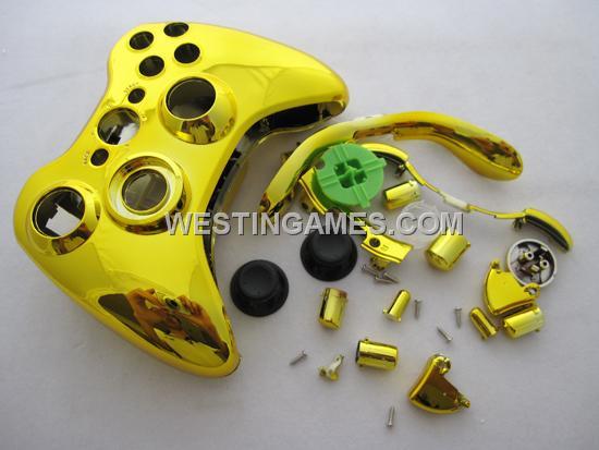 Chrome XBOX 360 Wireless Controller Full Housing Shell Case with Buttons Replacement Plating - Gold