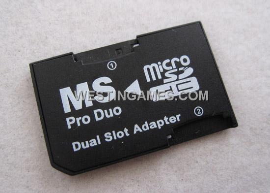 Dual-Slot SDHC MicroSD/TF Card to MS Pro Duo Memory Sticker Adapter for PSP/PS3 - Black