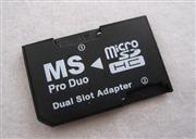 Carte SDHC MicroSD / TF à double fente vers adaptateur d'autocollant mémoire MS Pro Duo pour PSP / PS3 - Noir