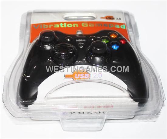 USB 2.0 X360 Shape Dual Shock Vibration Gamepad Controller for PC / Desktop / Laptop - Black