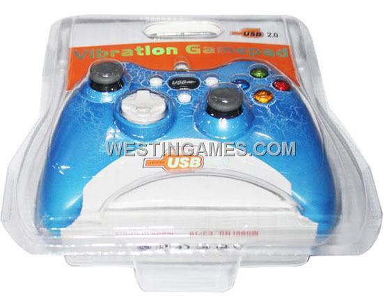 USB 2.0 DualShock Vibration Joystick Controller Flaw Baking Varnish for PC / Laptop - Deep Blue