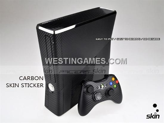 Complete Carbon Fiber Skin Sticker for XBOX360 Slim Console & Controller - Black/Silver