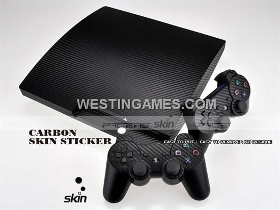 Carbon Fiber Skin Sticker for PS3 Slim Console - Black/Silver