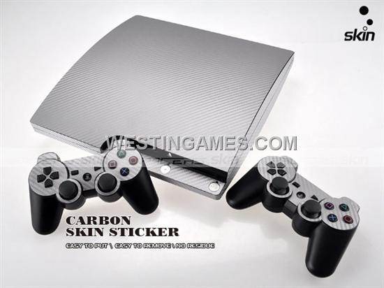 Carbon Fiber Skin Sticker for PS3 Slim Console - Black/Silver 04