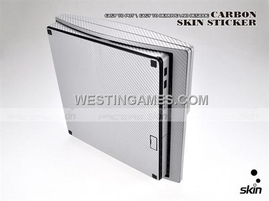 Carbon Fiber Skin Sticker for PS3 Slim Console - Black/Silver 06