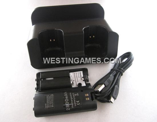 2in1 Dual Controller Charging Station w/ 2800mAh Battery Set for WII Remote & WII U Gamepad - Black