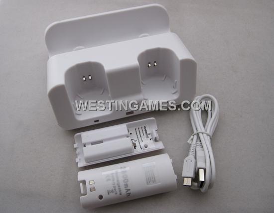 2in1 Dual Controller Charging Station w/ 2800mAh Battery Set for WII Remote & WII U Gamepad - White