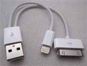 2 en 1 8 broches + 30 broches vers cordon de chargeur de câble USB pour iPhone 5 4S iPod Touch 5 Nano 7 - blanc