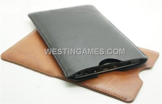 7 inch Universal Cow Leather Pouch Bag for Tablet PC - Black/Brown