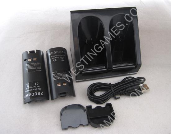 Wii Blue Light Double Charge Station Compatible with Motion Plus - Black