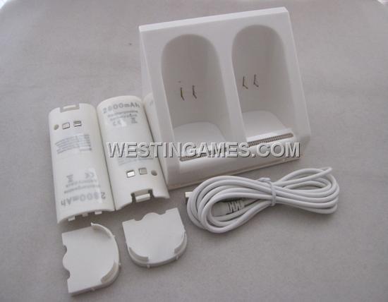 Wii Blue Light Double Charge Station Compatible with Motion Plus - White