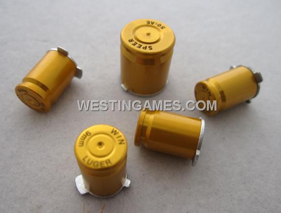 Xbox 360 Controller 9mm ABXY + Guide Bullet Shell Button Mod Kit - Gold