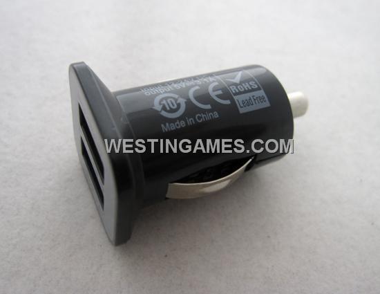 Universal USAMS Mini Dual USB Ports Car Charger Adapter for iPhone/ iPad/Samsung/ HTC/PSP/DSi -Black 02