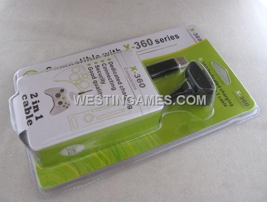 2in1 Dedicated Charging and Connecting Cable for XBOX360 Wireless Controller - Black