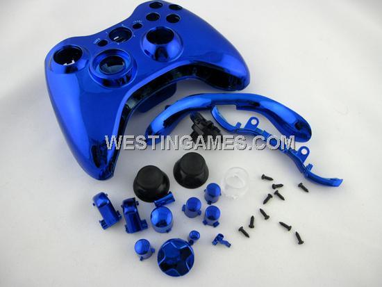 Chrome XBOX 360 Wireless Controller Full Housing Shell Case with Buttons Replacement Plating - Blue