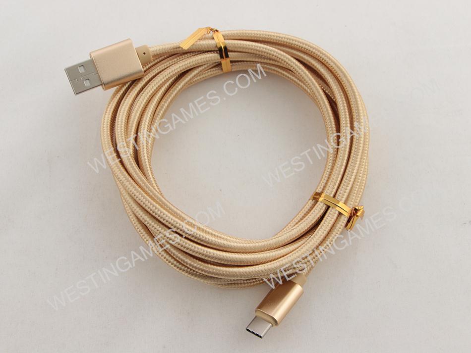 10Ft Long Braided Type-C USB 2A Data Sync Charger Cable Cord For Smart Phones Switch - Gold