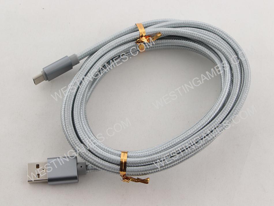 10Ft Long Braided Type-C USB 2A Data Sync Charger Cable Cord For Smart Phones Switch - Silver
