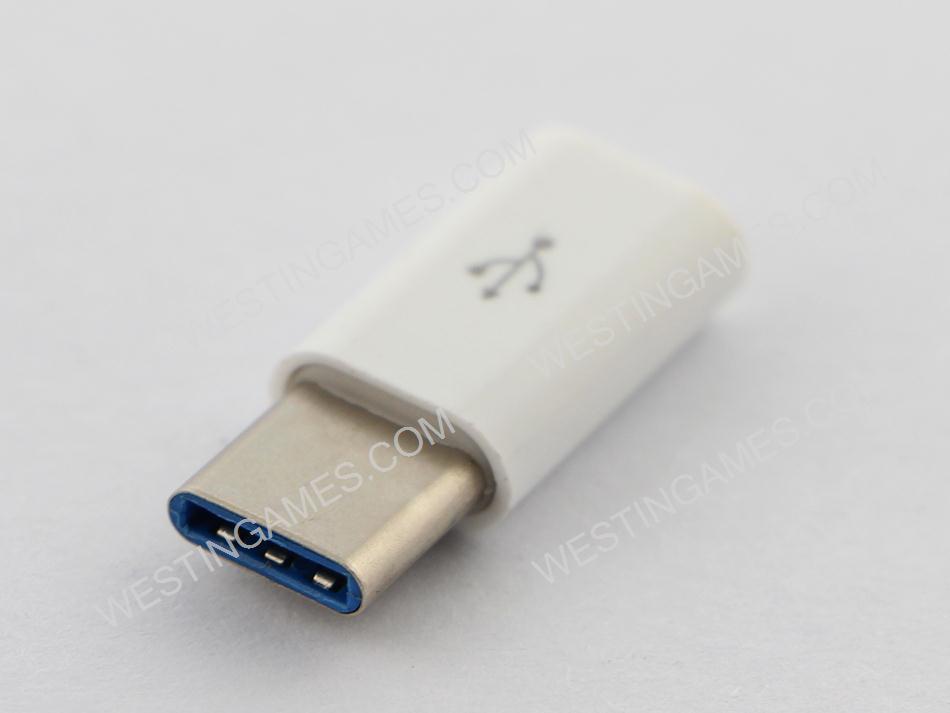 Micro USB to Type-C Charge and Data Adaptor Converter For NS Switch and Mobile Phone - White