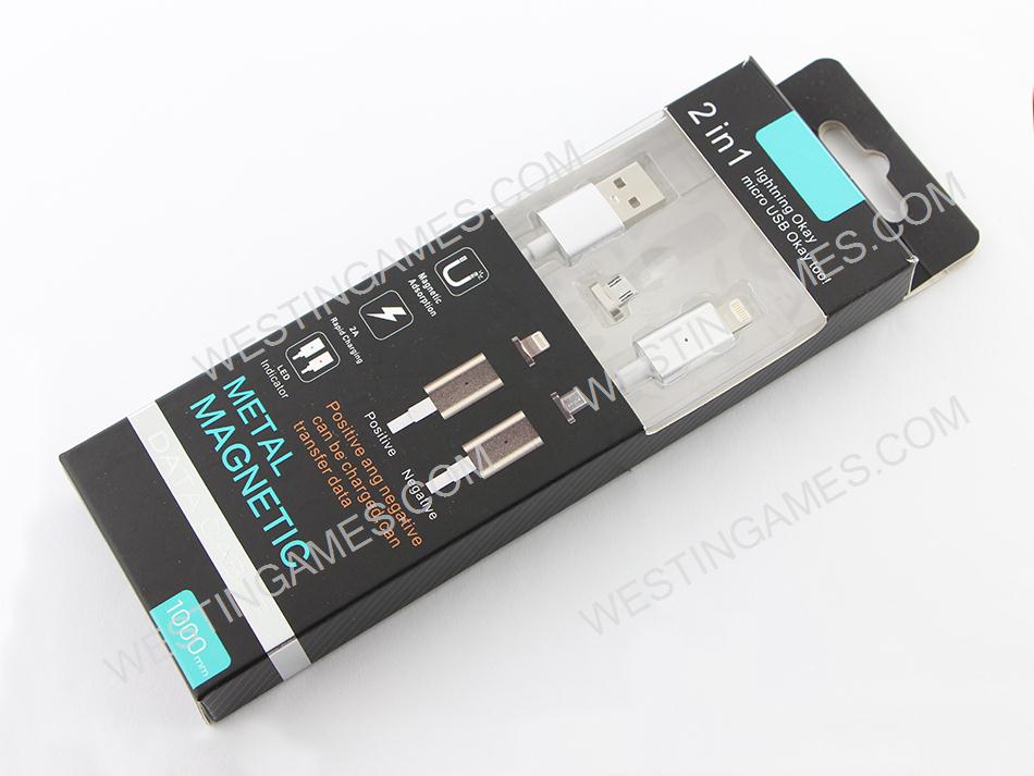 2in1 Magnetic Adapter Charger USB Data Charging Sync Cable For IOS iPhone Samsung Android - Silver