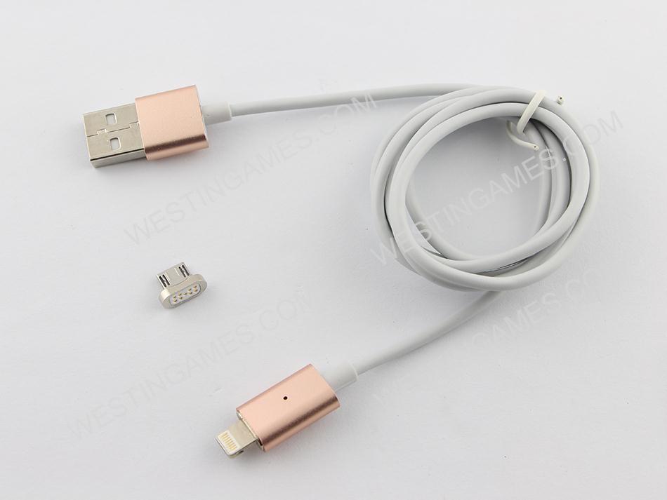 2in1 Magnetic Adapter Charger USB Data Charging Sync Cable For IOS iPhone Samsung Android - Gold 02