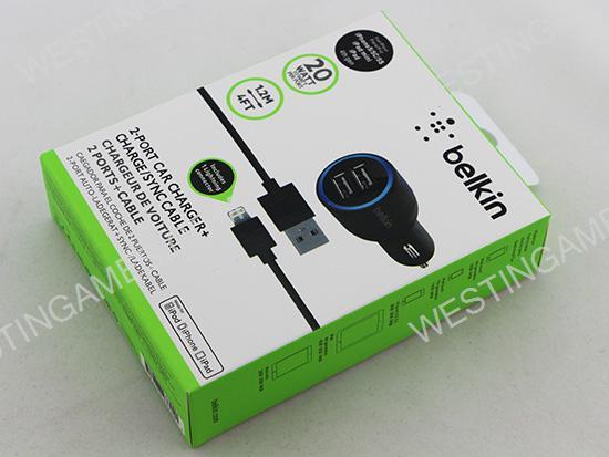 Belkin 1.2m Dual USB 2.1A Car Charger with Lightning Data Cable for iPhone 5 5S / iPad