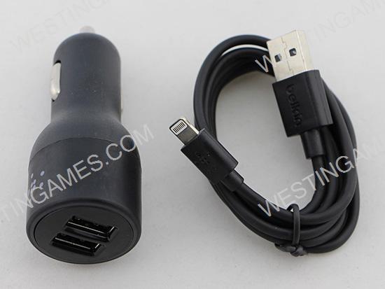 Belkin 1.2m Dual USB 2.1A Car Charger with Lightning Data Cable for iPhone 5 5S / iPad 03