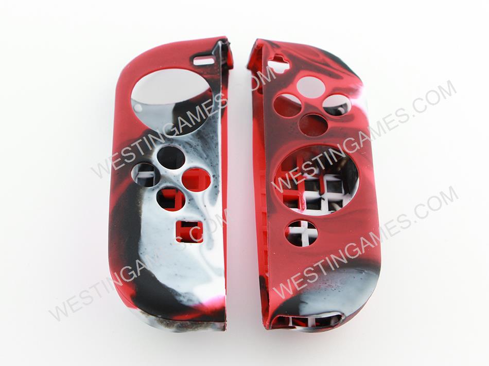 Protective Anti-Slip Soft Camo Silicone Skin Case Set for NS switch Joy-Con Controller - Red