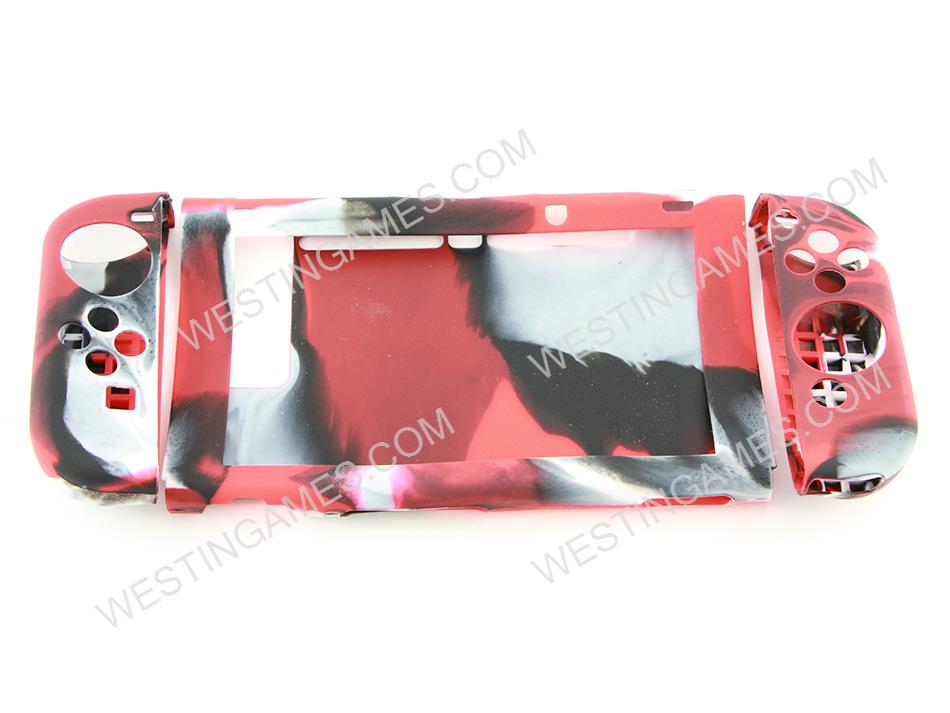 Complete Protective Anti-Slip Soft Camo Silicone Skin Case Set for NS Switch Console - Red
