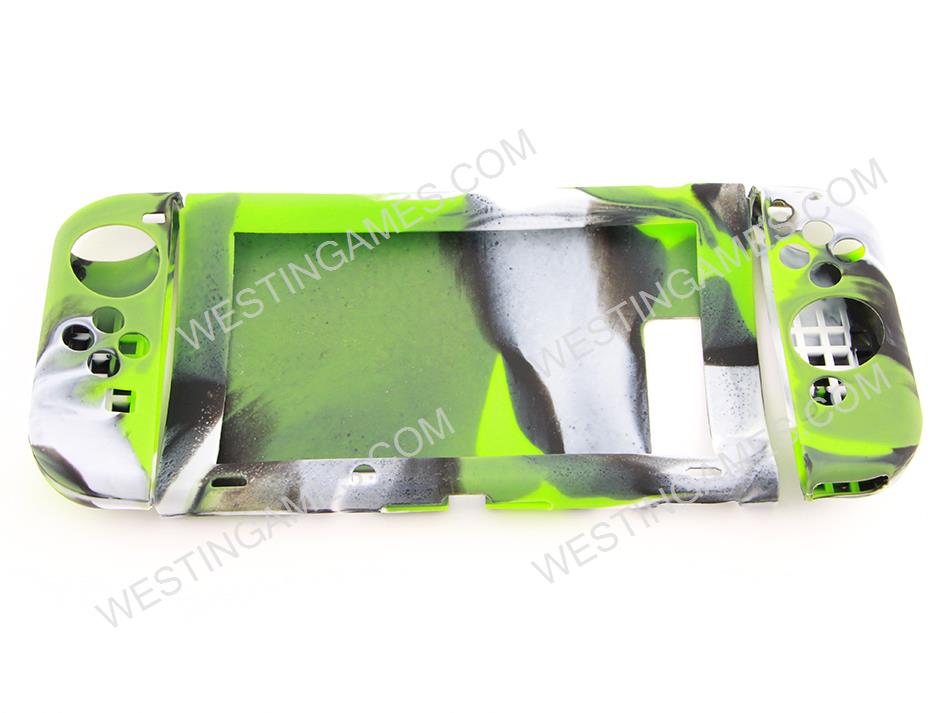 Complete Protective Anti-Slip Soft Camo Silicone Skin Case Set for NS Switch Console - Green