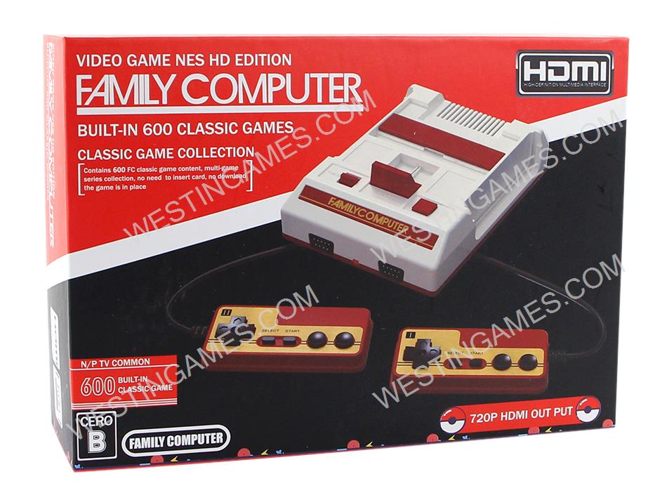 Cute 8Bit FC Compact Family Computer Mini Console Mini Gamepad with 600 Games Dual HDMI and AV Out