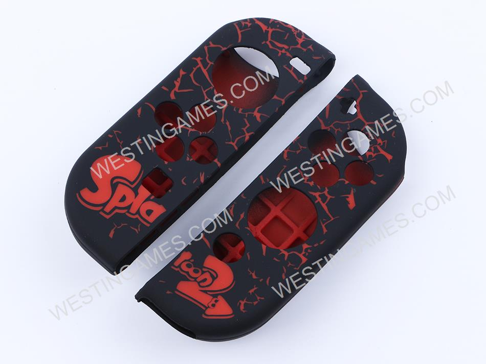 Protective Anti-Slip Soft Splatooh 2 Silicone Skin Case for Switch Joy-Con Controller - Black/Red