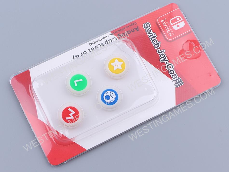 4x New Super Mario Silicon and PVC Thumb Grips 3D Analog Caps Set For NS Switch Joycon