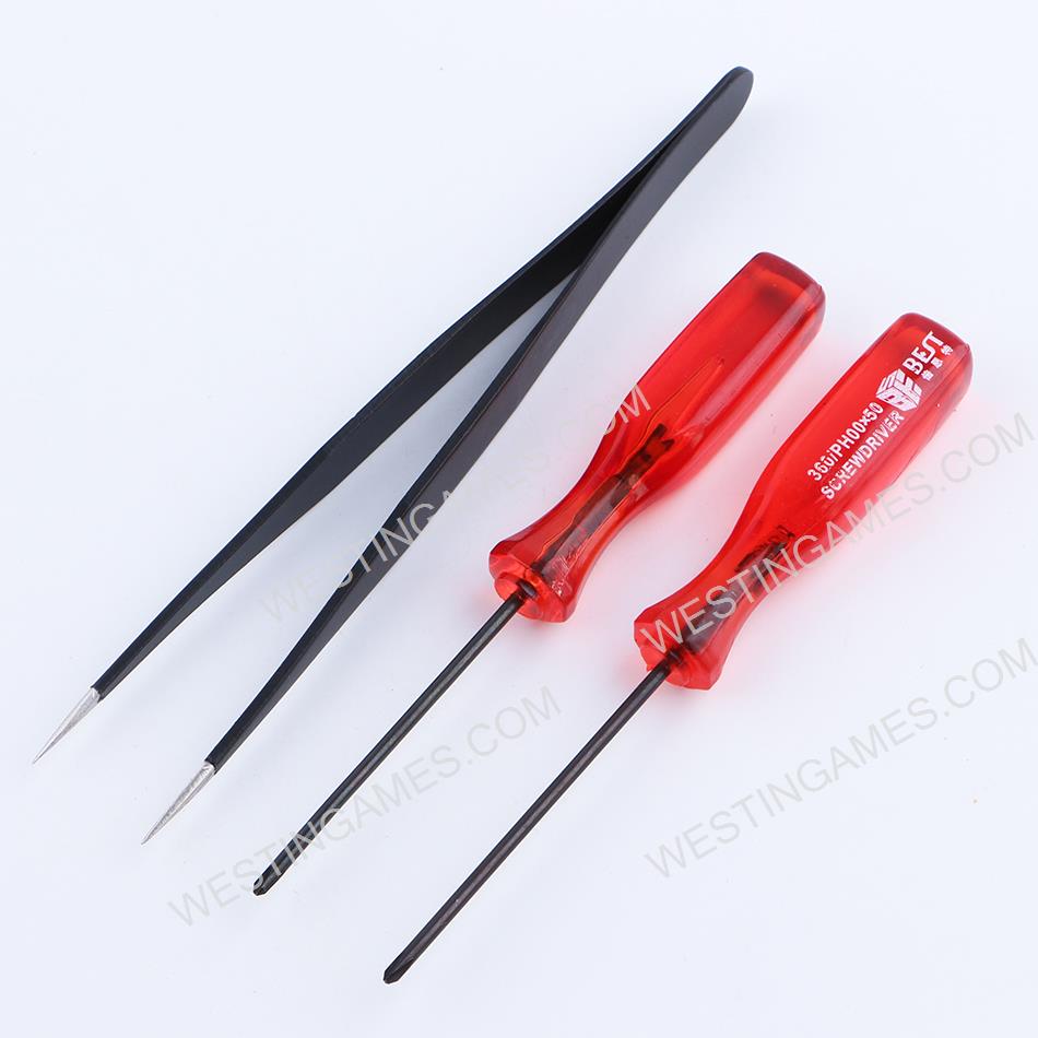 Screwdriver Trigram Cross and Anti-Static Tweezers Tool Set for Nintendo Wii Wii DS 3DS Switch