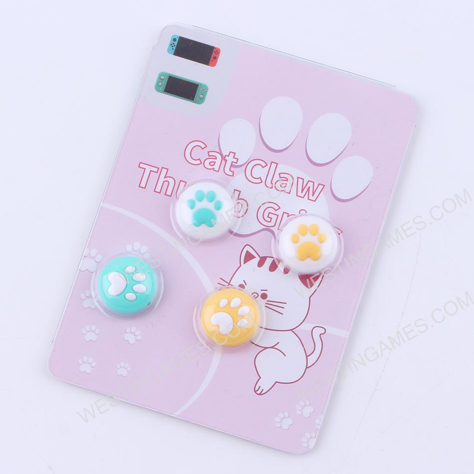 New 4in1 Cut Cat Paw Thumb Grips Analog Caps Silicone Rubber For NS Switch - Green and Yellow