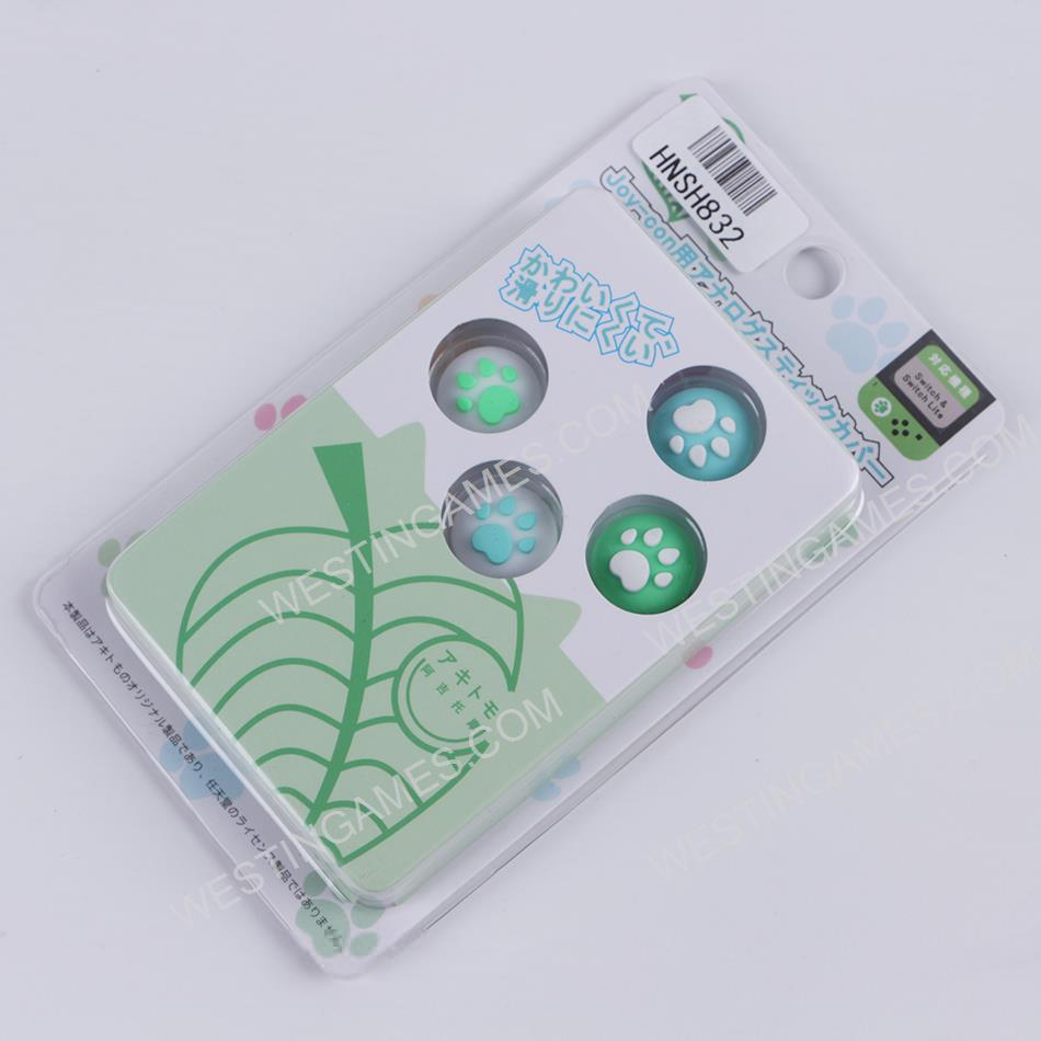 New 4in1 Cut Cat Paw Thumb Grips Analog Caps Silicone Rubber For NS Switch - lite Blue and green