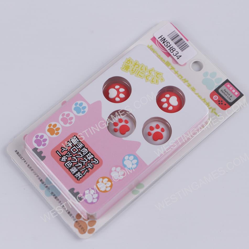 New 4in1 Cut Cat Paw Thumb Grips Analog Caps Silicone Rubber For NS Switch - white and Pink