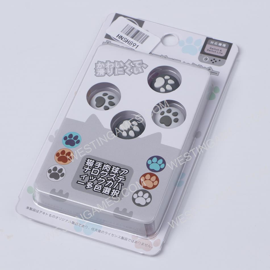 New 4in1 Cut Cat Paw Thumb Grips Analog Caps Silicone Rubber For NS switch - Black and White