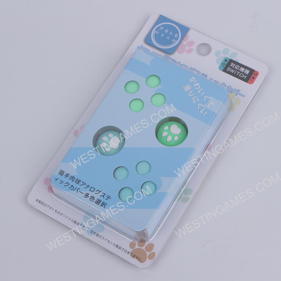 4in1 Cut Cat Paw Thumb Grips Analog Caps Silicone with ABXY Button Grip For Switch - light Blue