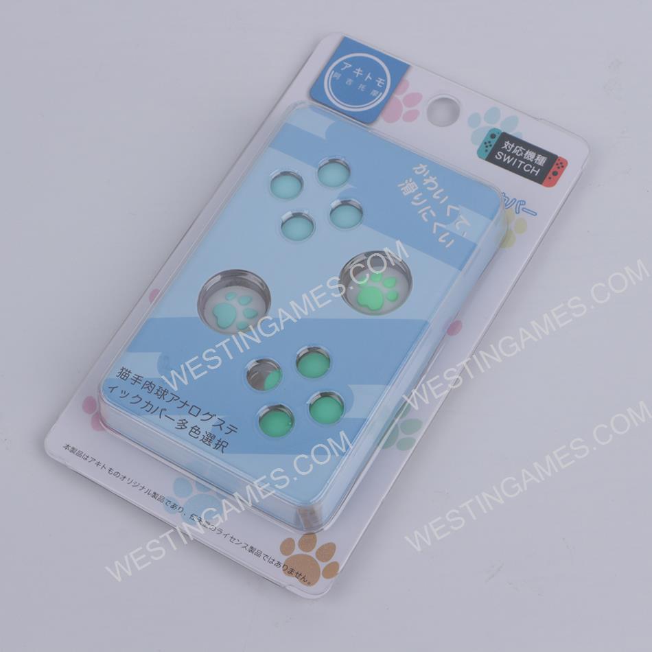 4in1 Cut Cat Paw Thumb Grip Analog Caps Silicone with ABXY Button For switch light Blue-Green Limite