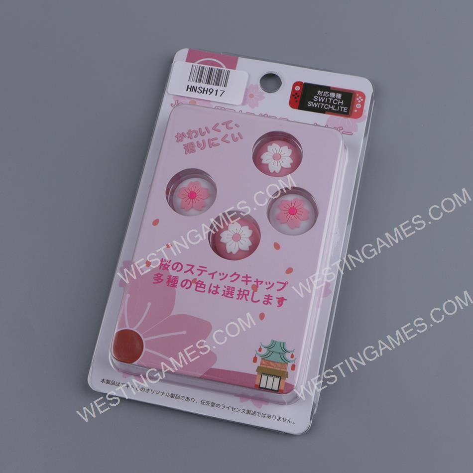 New 4in1 Thumb Grips Analog Caps Silicone Rubber For NS Switch - cherry blossom