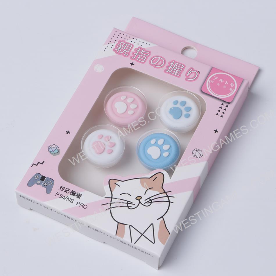 4in1 Cut Cat Paw Thumb Grips Analog Caps Silicone For Switch Pro and PS4 Blue and Pink