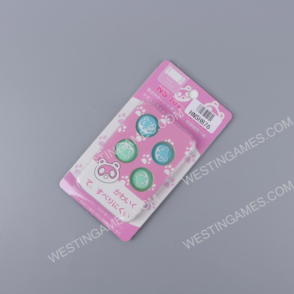 New 4in1 Fps Higher Thumb Grips Analog Caps Silicone Rubber For NS switch - Racoon blue and green