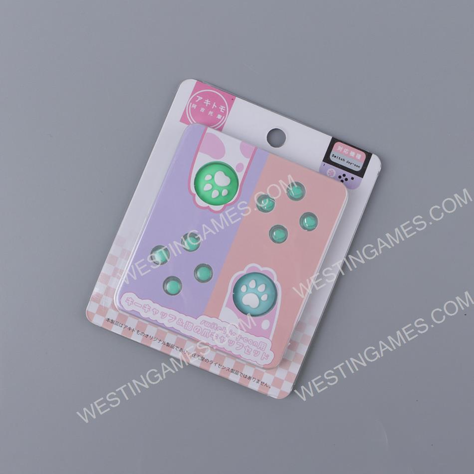 Cut Cat Paw Thumb Grips Analog Caps with lovely D-pad and ABXY Key Button For switch Green