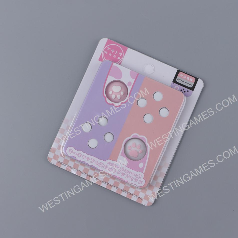 Cut Cat Paw Thumb Grips Analog Caps with lovely D-pad and ABXY Key Button For switch White